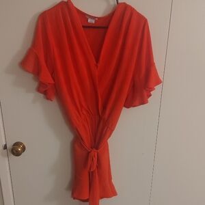 Women's Red Ruffle Sleeve Romper